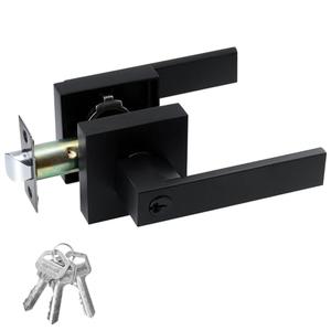 JO.KO Entry Door Lock Set, Square Door Lever for Bedroom, Passage Door Privacy Locking Interior/Exterior Entry Door Knob/Heavy Duty 2 Packs