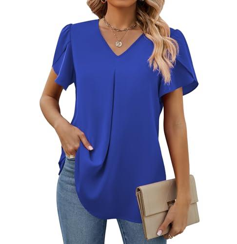 Funlingo Women's Summer Dressy Chiffon Blouses Plus Size Ladies Business Casual Tops 2025 Flowy Petal Sleeve Curved Hem Trendy Work Attire Royal Blue 2XL Funlingo Women's Summer Dressy Chiffon Blouses Plus Size Ladies Business Casual Tops 2025 Flowy Petal Sleeve Curved Hem Trendy Work Attire Royal Blue 2XL