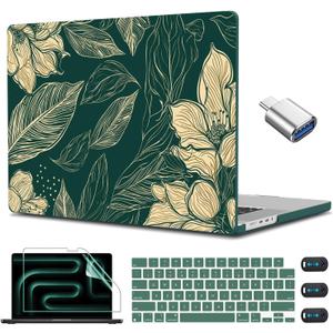 CISSOOK Compatible with MacBook Pro 14 inch 2025-2021 Release M5 M4 M3 M2 M1 Chip A3112 A3185 A3401 A2918 A2992 A2779 A2442 Model, Hard Shell Case with Keyboard Cover&Screen Protector, Elegant Floral