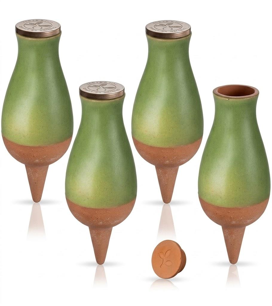(Set of 4) | 12oz Terracotta Plant Watering Globes - Self Watering Planter Insert - Automatic Plant Watering Devices | Vacation Watering Pots for Indoor & Outdoor Plants