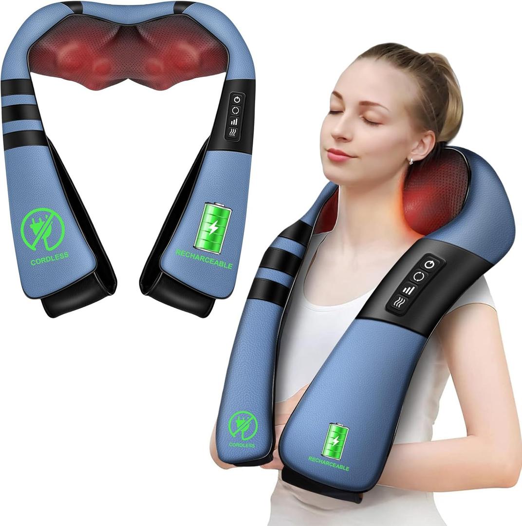Cordless Shiatsu Neck and Shoulder Massager with Heat, Back Massager for Pain Relief Deep Tissue 3D Kneading, Back Massager for Neck and Shoulder Pain, Gifts for Women Men Family