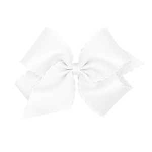 Wee Ones Girls' Classic Grosgrain Moonstitch Edge Hair Bow on a WeeStay Hair Clip, Matching Edge, King, White