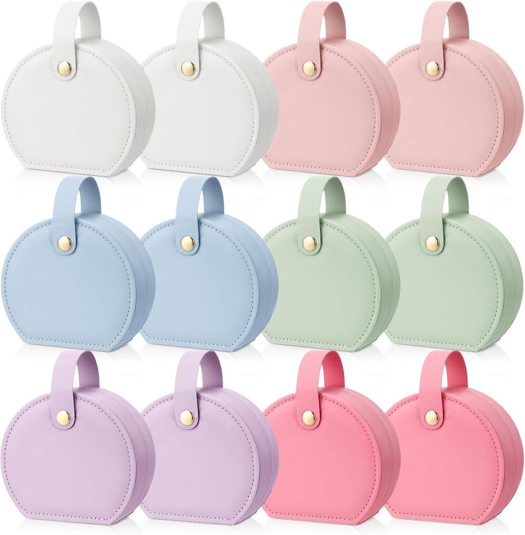 Weysat 12 Pack Travel Jewelry Case Bridesmaid Gifts Box Bulk Small Leather Earring Organizer for Women Proposal Return Gift (White,Pink,Green,Blue,Purple,Dark Pink)