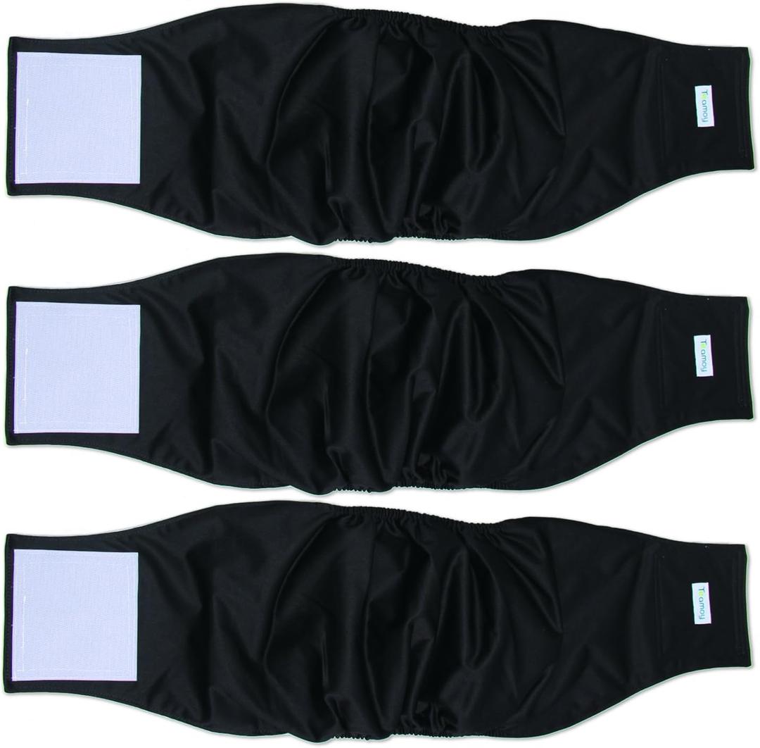 Teamoy 3 Pack Male Dog Diaper Wrap, Washable Puppy Belly Bands, Super-Absorbent and Comfortable(XL,25"-29" Waist, Black)