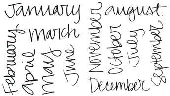 Calendar Month Handwriting Planner Stickers for Journaling, Scrapbooking, Cardmaking, Arts & Crafts - 12 Pieces