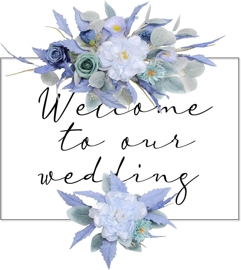 Wedding Arch Flowers Faux Flowers Set of 2 Flower Garland for Wedding Decorations for Reception and Wedding Welcome Sign (Blue)