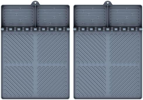 Silicone Griddle Tools Mat for Blackstone, Griddle Accessories Side Shelf Mat Grill Pad for Outdoor Grill Kitchen Counter Spatula Silicone Mat with Drip Pad (Grey (2Packs))