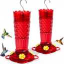 Plastic Hummingbird Feeders for Outdoors Hanging, 2 Pack 14OZ Ant & Bee Proof Humming Bird Feeder, 4 Feeding Ports Leak Proof Hummingbird Feeder for Outside Garden Decor, Gifts for Women Mom, Red