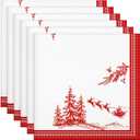 Arquiel Christmas Pine Tree Napkins, 18×18 Inch Santa Dinner Cloth Napkins Set of 6, Washable Cotton Soft Absorbent Square Napkins for Dining Kitchen Party Wedding Decoration