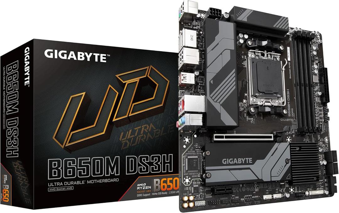 GIGABYTE B650M DS3H AMD AM5 mATX Motherboard, Support Ryzen 9000/8000/7000 Series, DDR5, 6+2+1 Power Phase, 2X M.2, PCIe 4.0, USB-C 3.2 Gen 2, 2.5GbE, EZ-Latch, Q-Flash, RGB Fusion