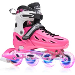 METROLLER Inline Skates for Girls and Boys, Women, Men 4 Sizes Adjustable Inline Skates with Light Up Wheels, Illuminating Beginner Skates, (Rose), Size: XLarge-Youth & Adult (7-10 US)