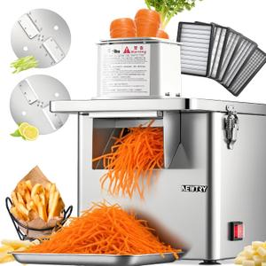 NEWTRY Commercial 4 in 1 Vegetable Processor, 250W Electric Fruit Dicer
with Slicer Shredder 6/8/10/13mm Dicing Grids, Automatic Slicer Shredder for Potatoes Carrots, Stainless Steel