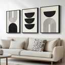 Large Framed Neutral Black and Beige Wall Art, 3 Piece Modern Canvas Prints Paintings Artwork for Walls, Minimalist Boho Geometric Pictures Wall Decor for Living Room Bedroom Home Office 20x30 In