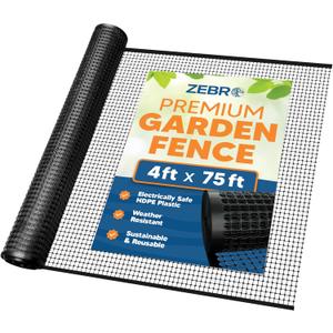 3/4" Square Mesh Plastic Fence Roll (4' x 75' - Black) - Unobtrusive 4 Foot High Temporary Garden Fencing Netting to Protect Plants, Patio, Porch, Yards and Outdoor Spaces from Deer & Animals