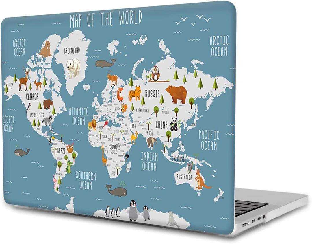 Case Compatible with MacBook Air 13 inch Case 2022 2021 2020 2019 2018 Release M1 A2337 A2179 A1932, Plastic Hard Shell Case Cover for Mac Air 13 Retina with Touch ID, World Map