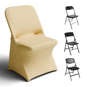 Trlyc Spandex Folding Chair Covers 100 Pcs Universal Fitted Stretchy Dining Chair Slipcovers for Wedding Party Banquet Flat-Front Chair Cover (Gold)