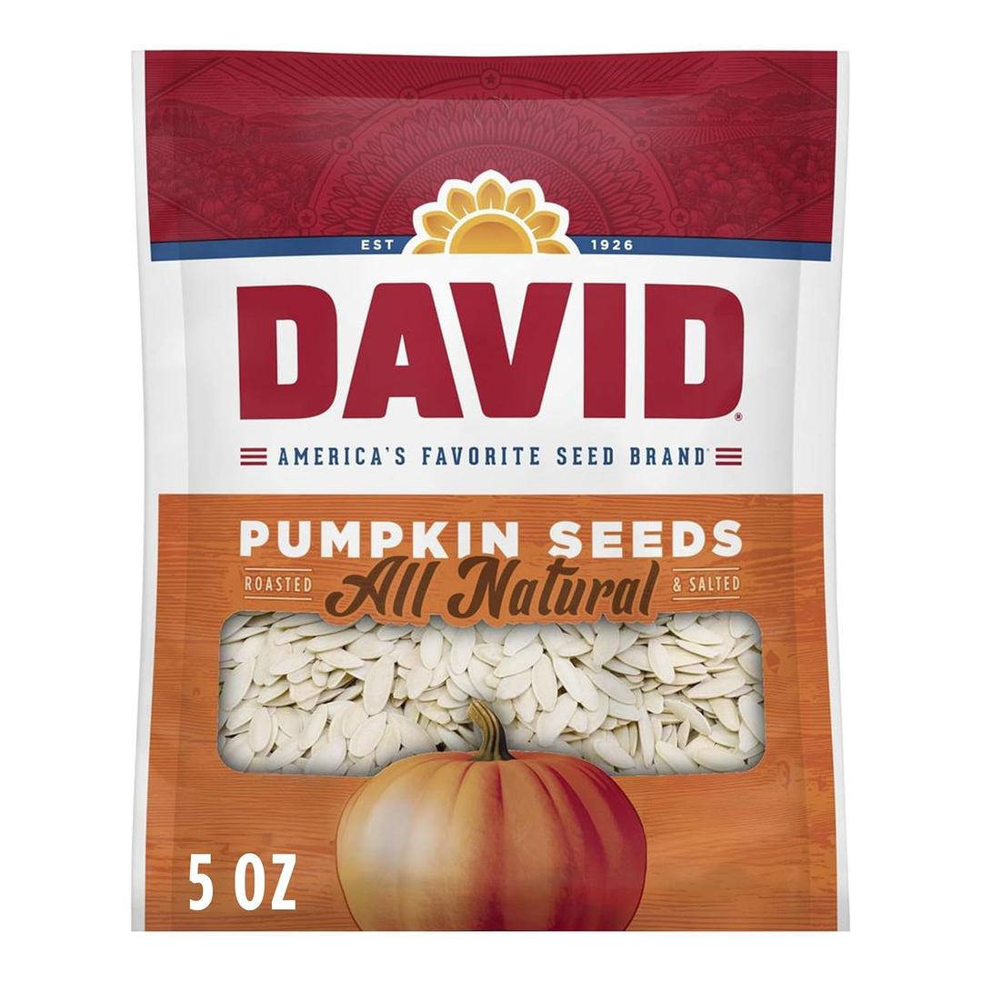 DAVID All Natural Pumpkin Seeds, 5 oz. (Pack of 12) (EXP 10/02/26)