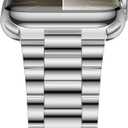 iiteeology Lightweight Stainless Steel Band Designed for Apple Watch Ultra 3 & Ultra 2, Series 1-11, 46mm, 45mm, 44mm, 42mm, Replacement iWatch Bands for Men & Women,Bright Silver