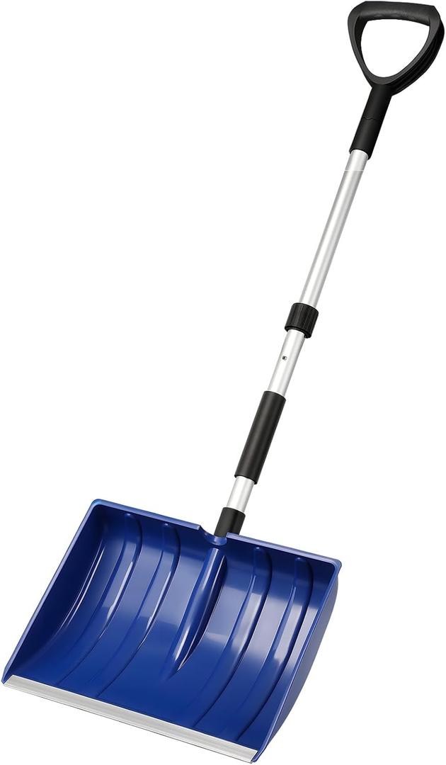 Snow Shovel for Driveway Car Garage, 47 Inch Portable Lightweight Snow Removal with D-Grip Handle, Non-Slip Sponge and Durable Aluminum Blade for Garden Car Camping Outdoor (Blue)
