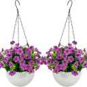 2 Set Outdoor Artificial Hanging Plants Flowers Basket for Fall Autumn, Faux UV Resistant Realistic Artificial Flower for Outside Porch Patio Balcony Garden Yard Home Decor