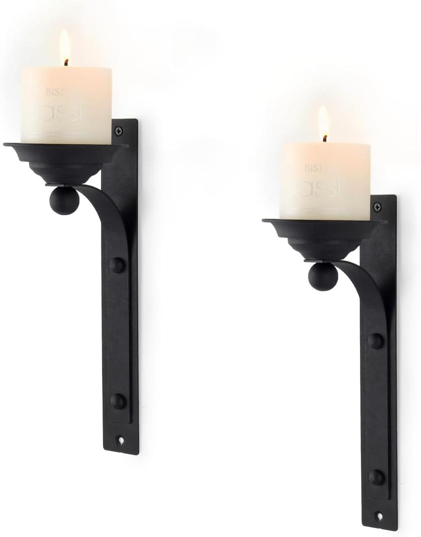 Industrial Retro Style Wall Sconce Candle Holder Metal Hanging Wall Decorations for Home,Living Room, Bathroom, Dining Room, Set of 2Black