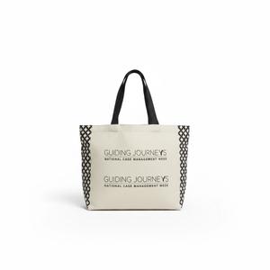2 Medium tote bags, beige, black logo, black strap