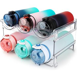 spospo Water Bottle Organizer for Cabinet, Water Bottle Storage Organizer, 2 Packs Water Bottle Storage Rack, Water Bottle Holder for Cabinet, Stackable Water Bottle Storage Rack