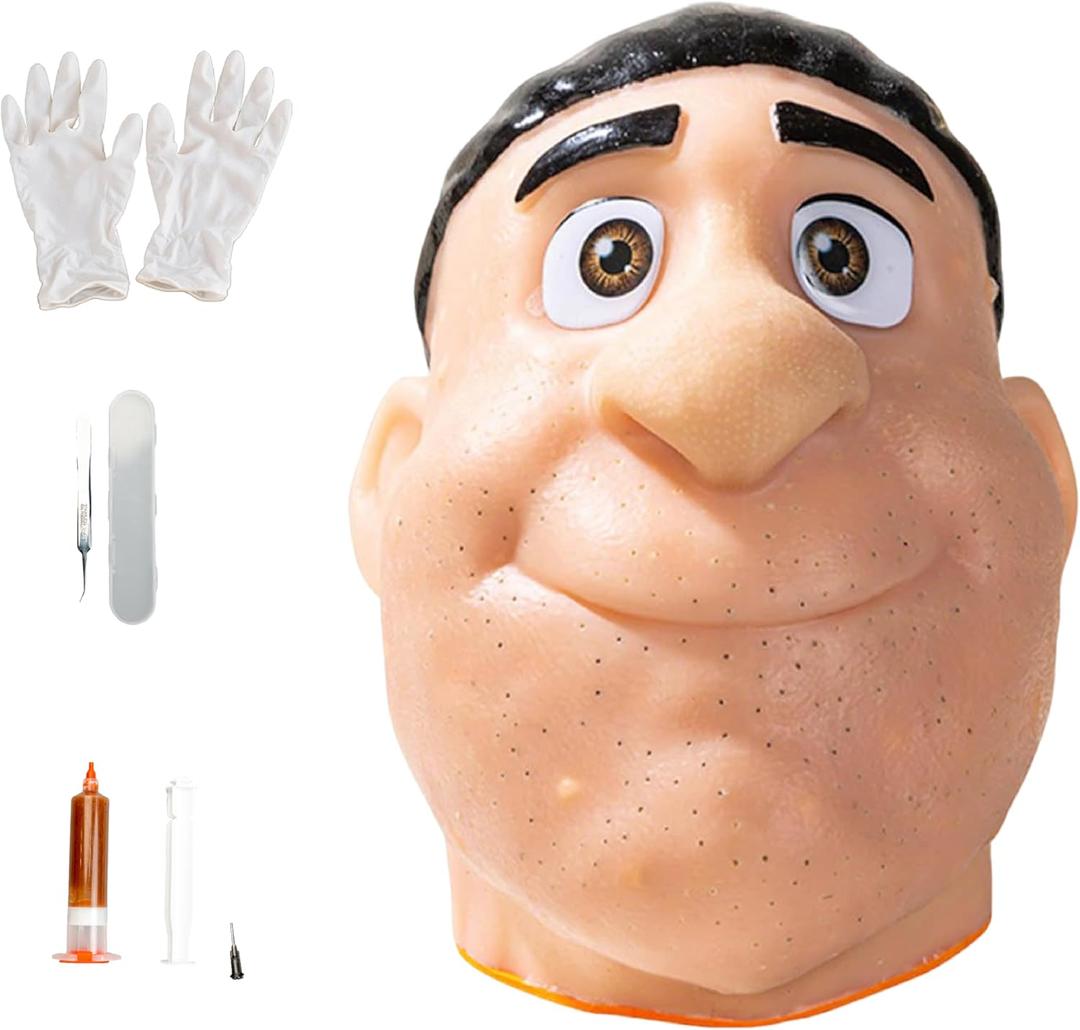 brenzo 2026 New Refillable Pimple Popping Toy  Big Head Squeeze Toy with Black Hair for Stress & Anxiety Relief, Realistic Pus Burst Fidget Toy, Funny Gag Gift for Adults