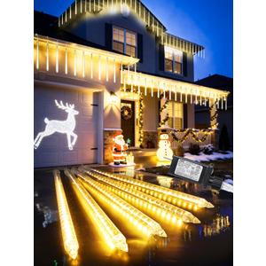Flacchi Meteor Shower Icicle Lights - 5 Tubes 20" Each 270 LED Cascading Raindrop Lights, Timer Outdoor Waterproof Christmas Decorations for Holiday Party(Warm White)