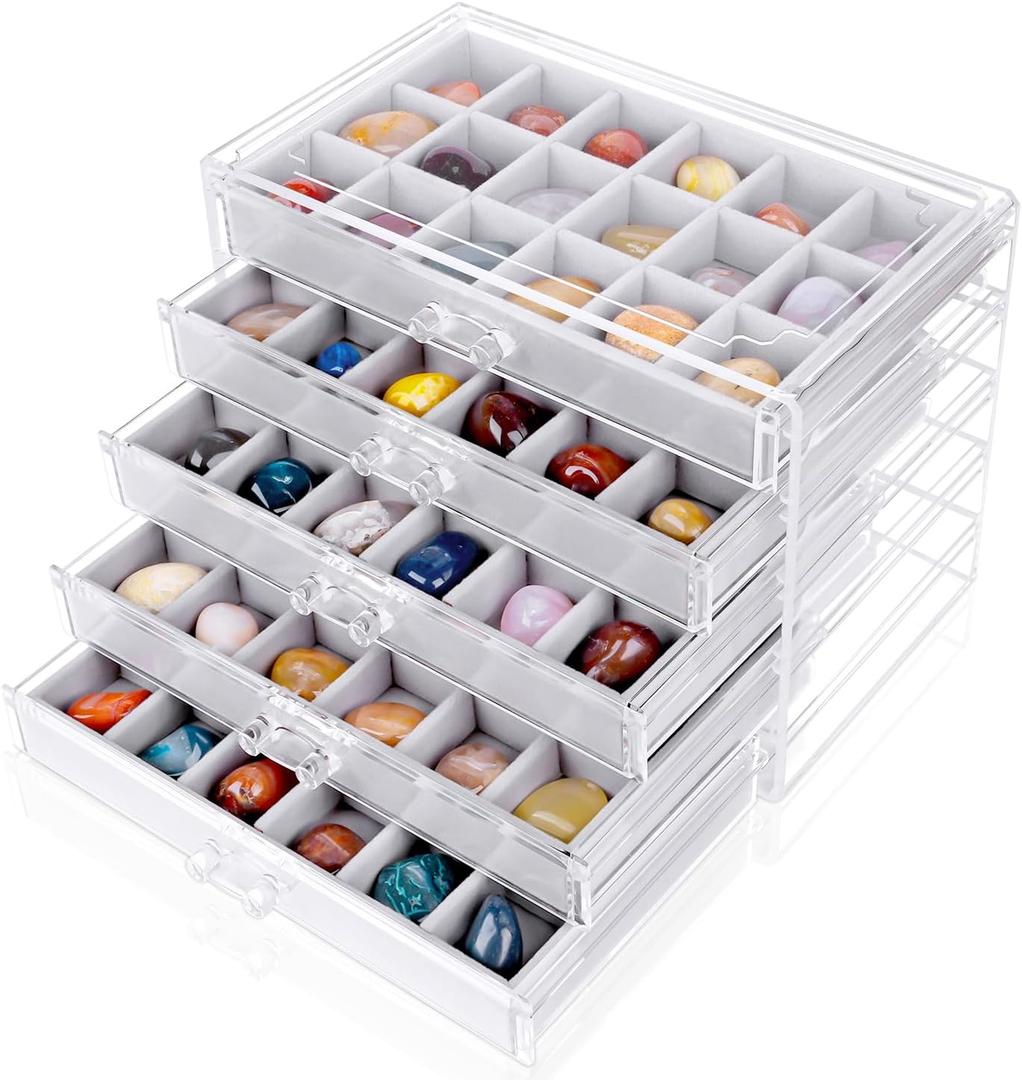 Rock Display Case,Rock Collection Box,90 Grid Rock Collection Display Case, Rocks Collections Storage,Acrylic Clear Displays Cases Organizer for Gemstone Fossil Crystal Stone Collectibles