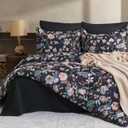7 Piece King Comforter Set, Black Butterfly Floral Comforter Set with Flowers Leaves Pattern, Soft Microfiber Complete Bedding Set for All Season(Black, King)