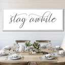 Rutiyoka Stay Awhile Sign Framed Farmhouse Dining Room Wall Decor Large 42"15" Wood Kitchen Wall Art White