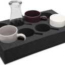 Foam Cup & Glass Holder Grey Sponge Tray, 8-Slot for Standard Mugs Sturdy Travel Drink Campervan Storage, Beverage Organizer for RV, Camper, Boat & Motorhome