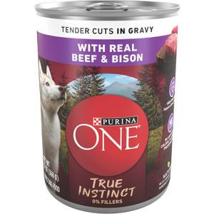 Purina ONE High Protein Wet Dog Food True Instinct Tender Cuts in Dog Food Gravy With Real Beef and Bison - (Pack of 12) 13 oz. Cans, Best By: JAN 2028