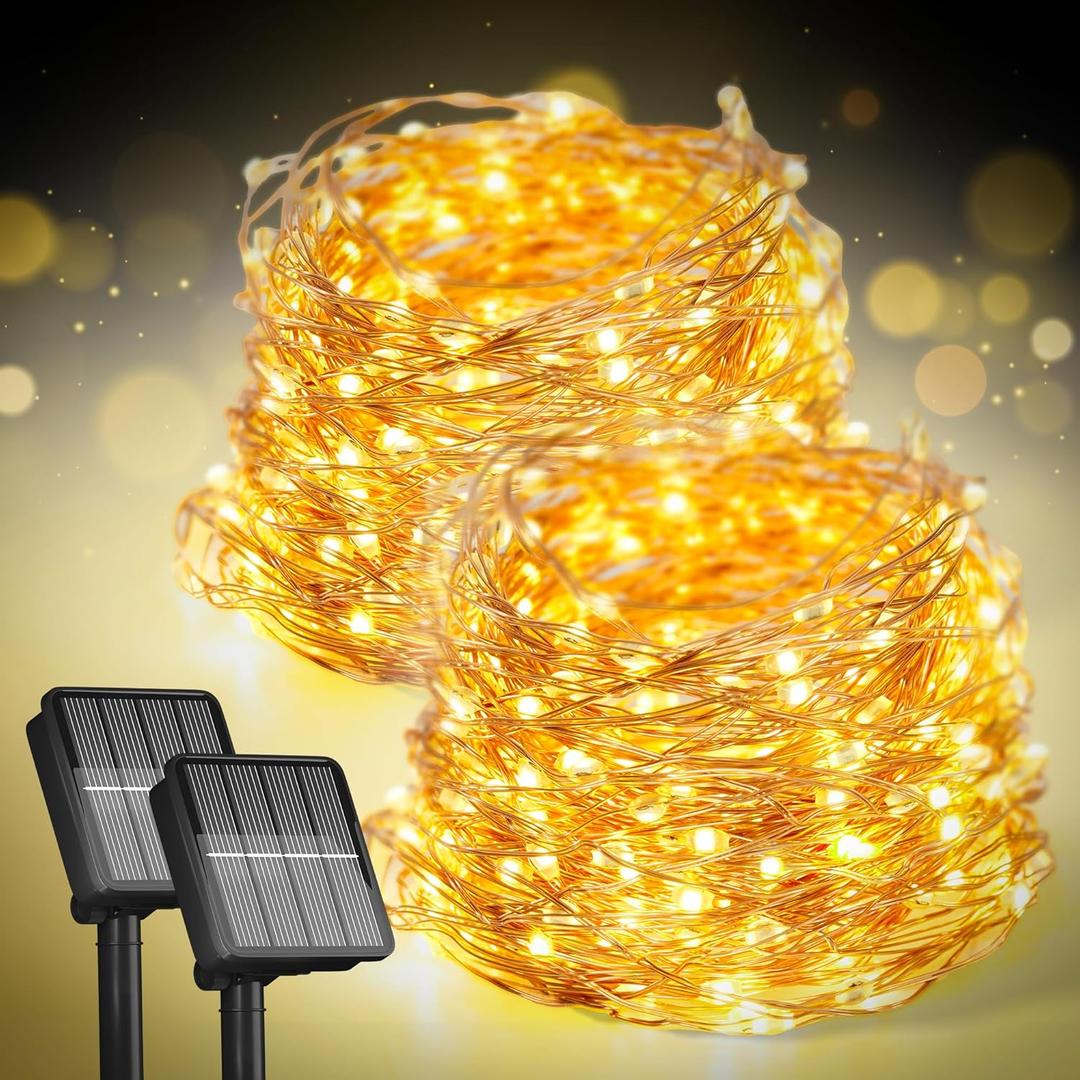 2-Pack Solar String Lights for Outside, 400 LED 144Ft Solar Fairy Lights for Outside Waterproof with 8 Modes, Solar Lights Outdoor for Patio Tree Christmas Party Wedding Decor(Warm White)