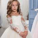 Abaowedding Lace Embroidery Sheer Long Sleeves Kids Trailing Gowns