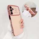 NITITOP Compatible with Samsung Galaxy A14 4G/5G Case Cute Luxury Women Girls Men with Love Heart Electroplated Pattern Curly Wave Frame Raised Camera Shockproof Protection Cover-Pink