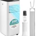 SereneLife Portable Conditioner, 8000 BTU 3-in-1 Compact Standing Air Conditioner for Rooms Up to 300 Sq. Ft., Energy Efficient Floor AC Unit with Remote Control, Universal Casters, Window Mount Kit