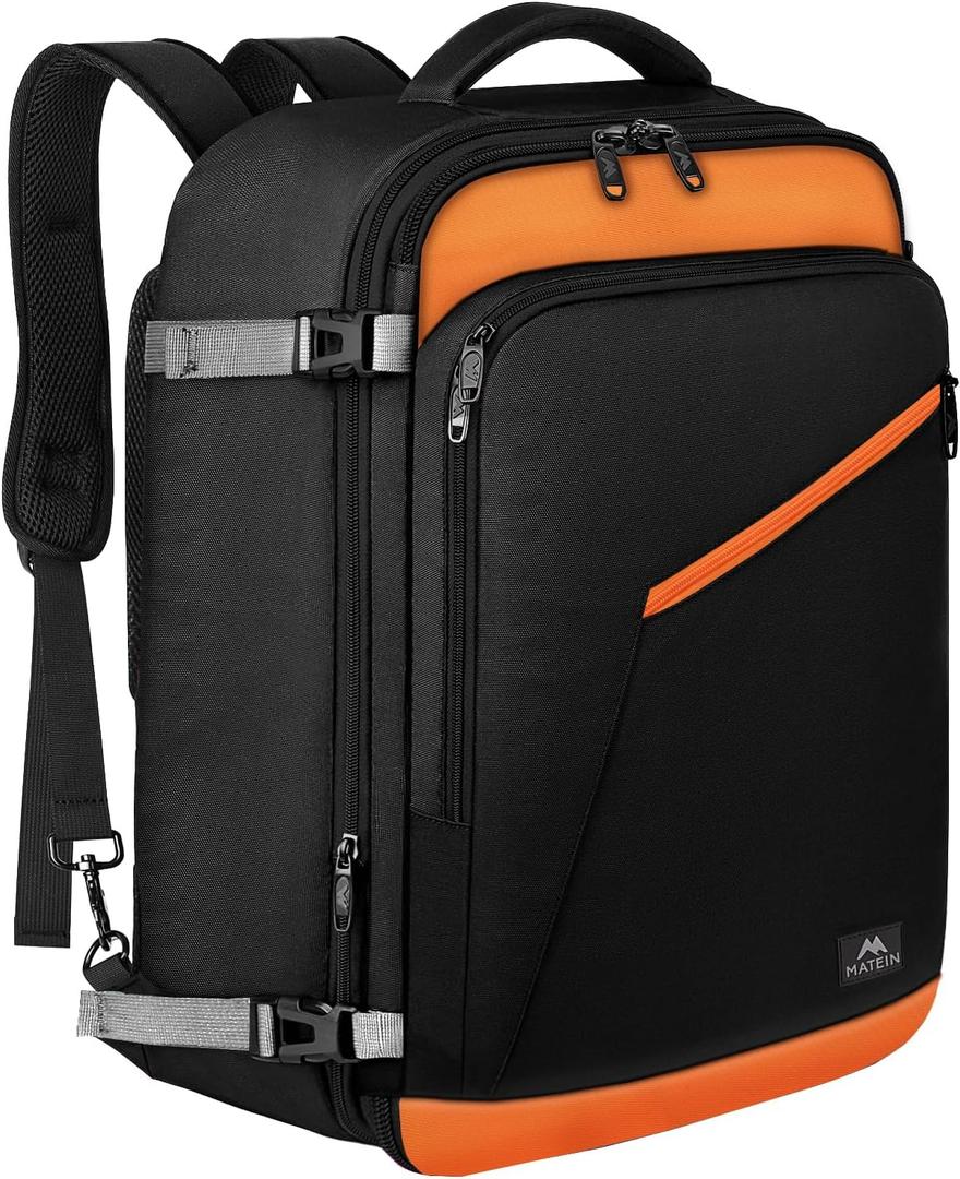 MATEIN Carry on Backpack for Airplanes, Expandable Travel Backpack Airline Approved with Hidden Shoulder Strap for Men Women, Lightweight Casual Daypack Bags for Travelling, Camping, Business (Brown Black)