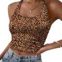 Ekouaer Women Halter Top Backless Scroop Neck Slim Stretchy Ribbed Knit Camisole Crop Tops (Gold, S)