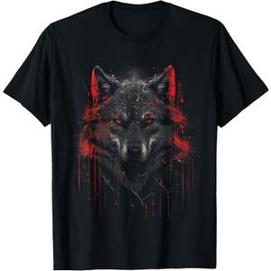 Wolf Dark Lone Moon Savage Mythical Wild Art T-Shirt (6XL, Black)