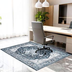 Office Chair Mat for Hardwood Tile Floor, 48"x60"Anti-Slip Under Desk Carpet Protector for Rolling Computer Chair Mat, Machine Washable Office Area Carpet (Fauxwool,Blue)