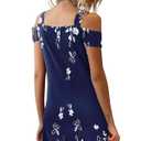 Summer Casual Dresses for Women Sexy Maxi Cold Shoulder T Shirt Dress Tank Mini Dresses, XXL, Floral White