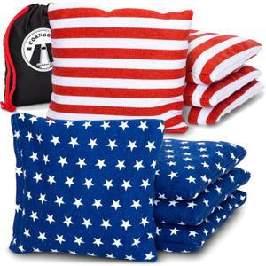 GoSports Official Regulation Cornhole Bean Bags Set of 8  for Competitive Cornhole Games - All Weather - American Stars and Stripes or Red and Blue (One Size)