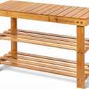 Purawood Bamboo 3 Tier Shoe Rack Bench, Premium Shoe Organizer or Entryway Bench, Perfect for Shoe Cubby, Entry Bench, Bathroom Bench, Entryway Organizer, Hallway or Living Room
