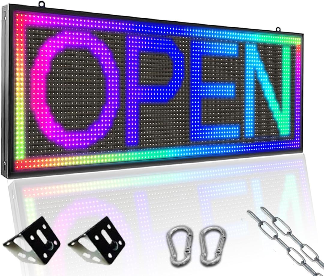P10 Programmable LED Sign Outdoor Scrolling Message Board with Wi-Fi Control Full Color High Brightness High Definition Electronic Display for Commercial & Business Advertising 39x14 Inch