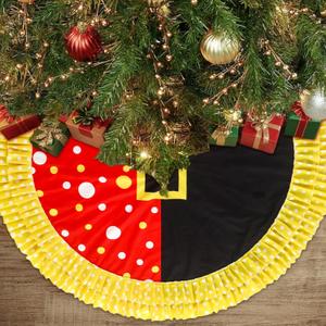 Soulchen Christmas Mouse Tree Skirt 51" Double Layer Circular Wave Point Cartoon Character Decor Xmas Decoration Dress Tree Mat for Holiday Christmas Party(Red Yellow Black,Big Wave Point)