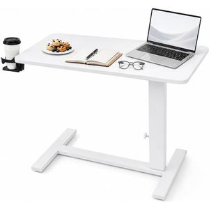 31" Adjustable Overbed Table with Wheels, Pneumatic Height Adjustable Bedside Desk, Rolling Laptop Desk for Bed, Sofa & Recliner, Mobile Standing Computer Workstation for Home & Hospital, 31.5"x15.75", 31.5 x 15.75 x 25.59-35.43 inches