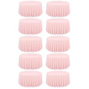 REWOMC 10 Pack Pink Round Tablecloths - 120 Inch, Polyester Table Cover for Round Table, Stain and Wrinkle Resistant Washable Fabric Table Cloth, Polyester Tablecloth for Wedding Banquet Parties