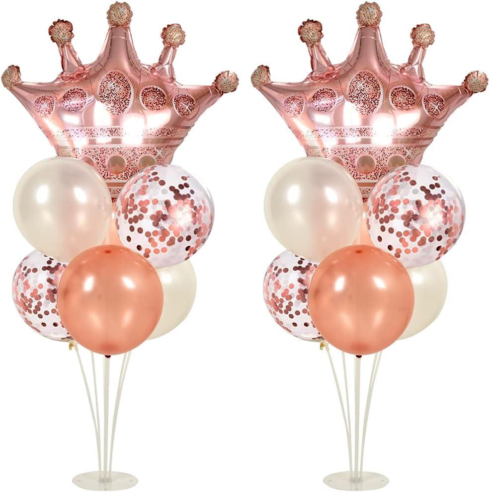 Rose Gold Balloon Stand Kit For Table 2 Set with 2 Rose Gold Crown Balloons Rose Gold Party Decorations Balloon Stand Table Centerpiece for Table, Wedding Baby Shower Queen Birthday Party Decorations